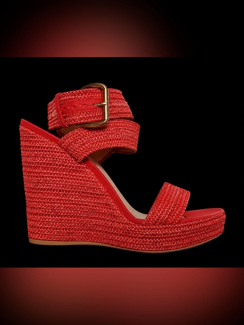 Stuart Weitzman Encore raffia espadrille wedges,woven texture gold-tone buckle